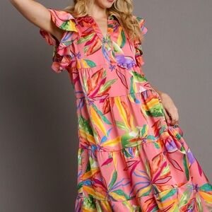 Umgee Vibrant Floral Maxi Dress - Pink and Multicolor